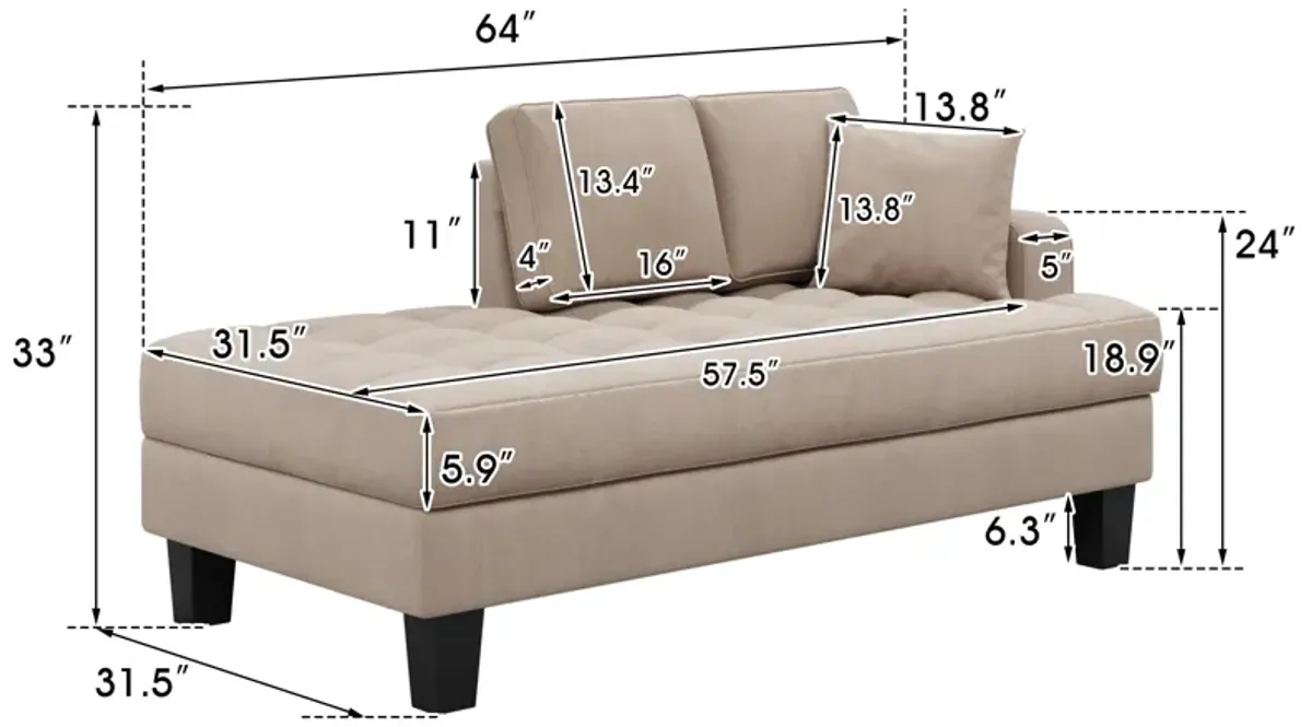 MONDAWE 64" Deep Tufted Upholstered Textured Fabric Chaise Lounge,Toss Pillow included,Living room Bedroom Use