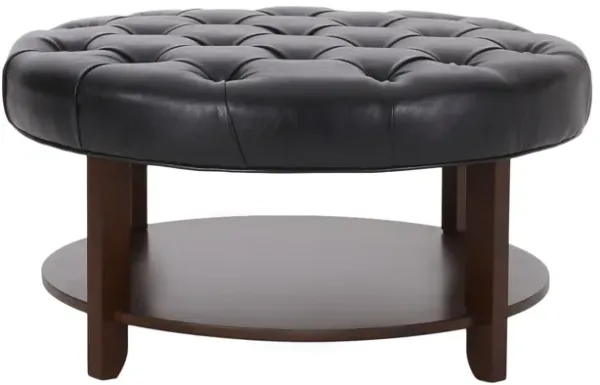 Streamdale Contemporary Faux Leather Tufted Ottoman with Open Shelf