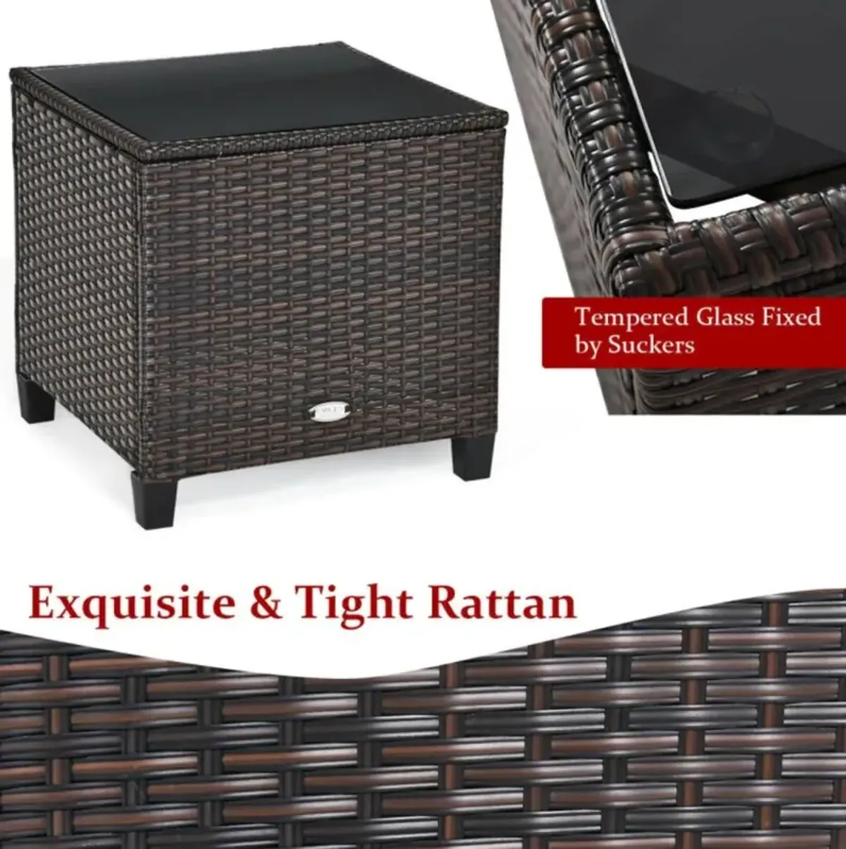 Hivvago 3 Pieces Rattan Patio Furniture Set with Washable Cushion