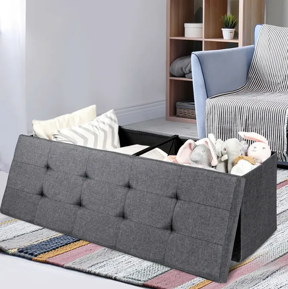 Fabric Folding Storage with Divider Bed End Bench