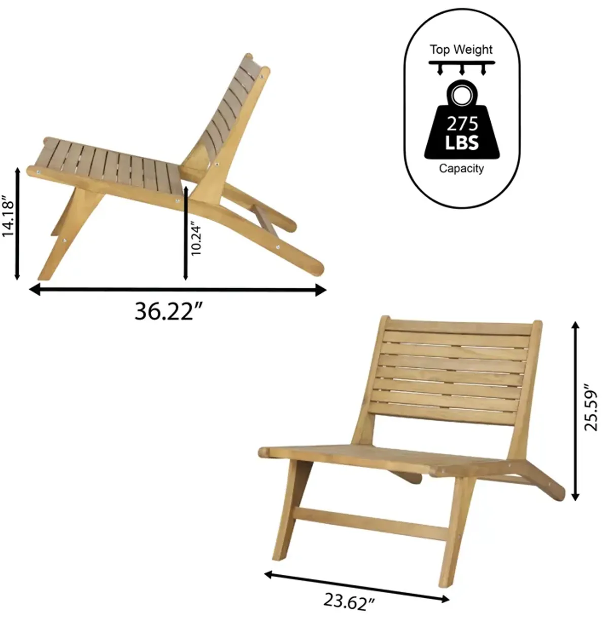 Leo Mid-Century Modern Wood Armless Outdoor Patio Chair