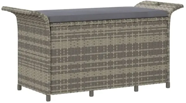 vidaXL Stylish Patio Bench with Cushion - Gray Poly Rattan, 45.7"x18.1"x22.4" - Ample Storage, Comfortable Seating, Weather-Resistant, Durable Material