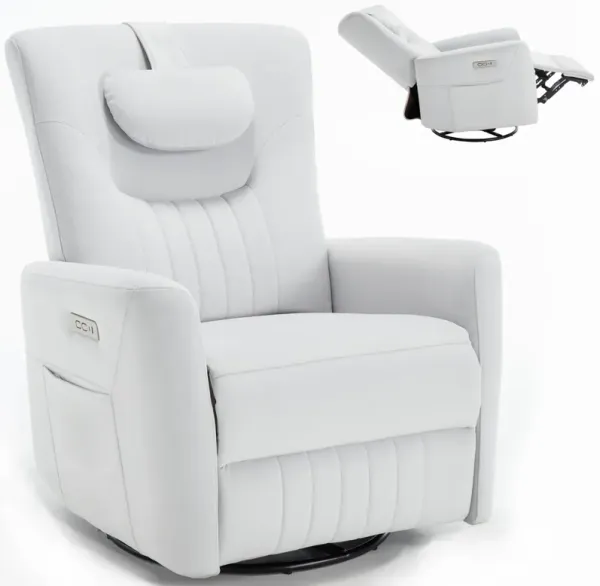 Mondawe Swivel and Rocker Power Recliner Chair with Lumbar and Neck Support Pillow, Heavy Duty Motion Mechanism with USB and Type-C Ports