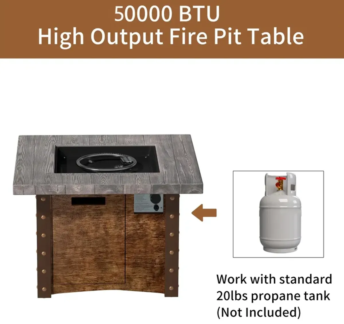 34.5 inch  Propane Fire Pit Table with 50000 BTU Auto-Ignition Propane Gas Firepit with Waterproof Cover