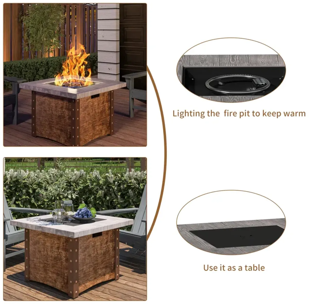 34.5 inch  Propane Fire Pit Table with 50000 BTU Auto-Ignition Propane Gas Firepit with Waterproof Cover