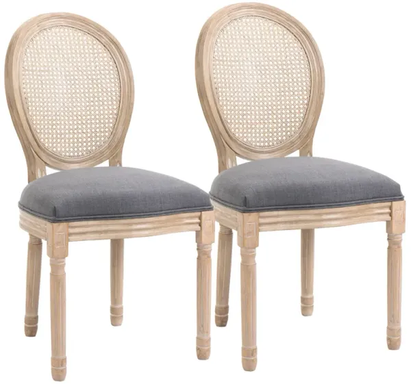 Grey French Dining: Armless Chairs with Rattan Back, Set of 2