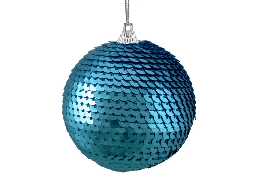 Turquoise Blue Sequin Shatterproof Ball Christmas Ornament 3"