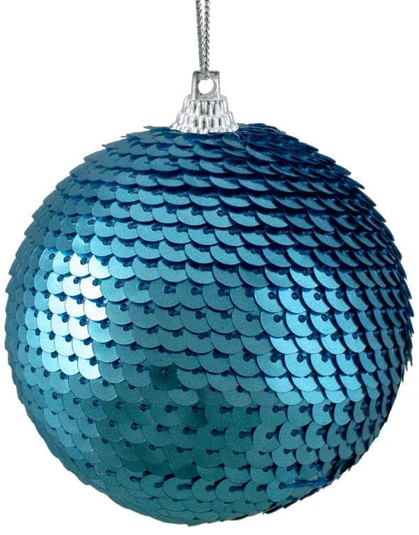 Turquoise Blue Sequin Shatterproof Ball Christmas Ornament 3"