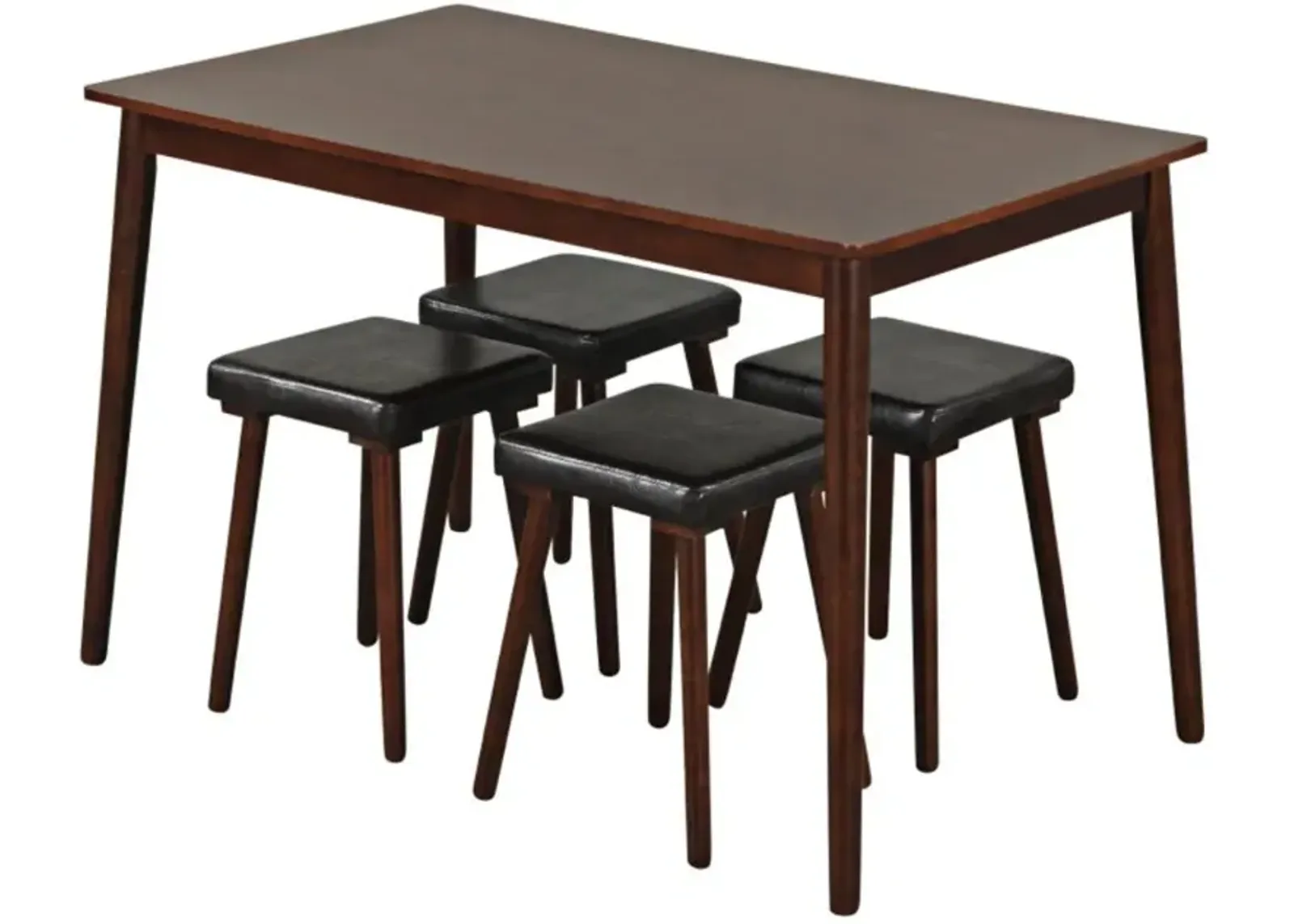 Hivvago 5 Piece Dining Table Set for 4 with 4 Upholstered Stools and Rubber Wood Legs