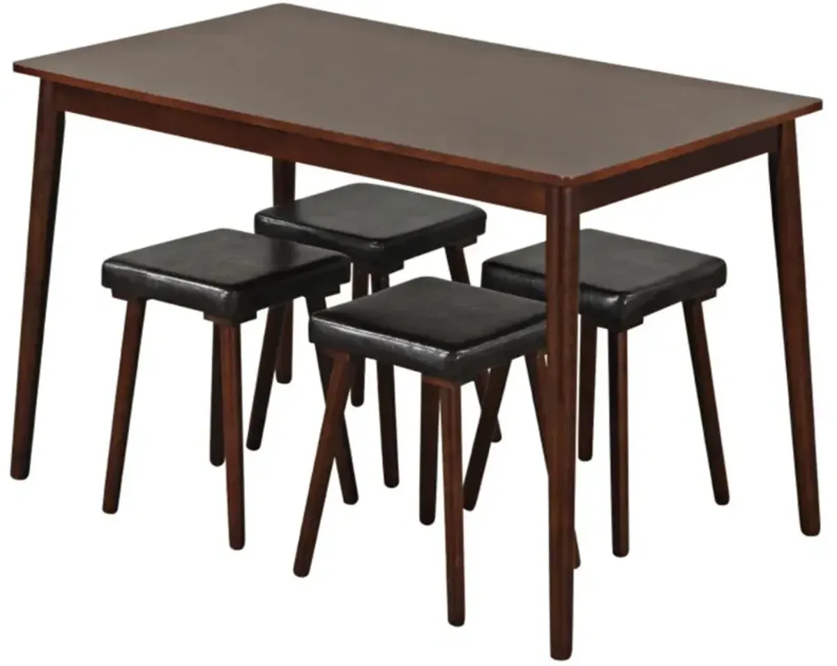 Hivvago 5 Piece Dining Table Set for 4 with 4 Upholstered Stools and Rubber Wood Legs