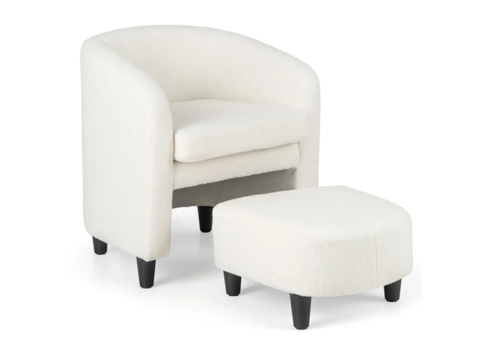 Hivvago Modern Upholstered Barrel Teddy Velvet Chair with Ottoman