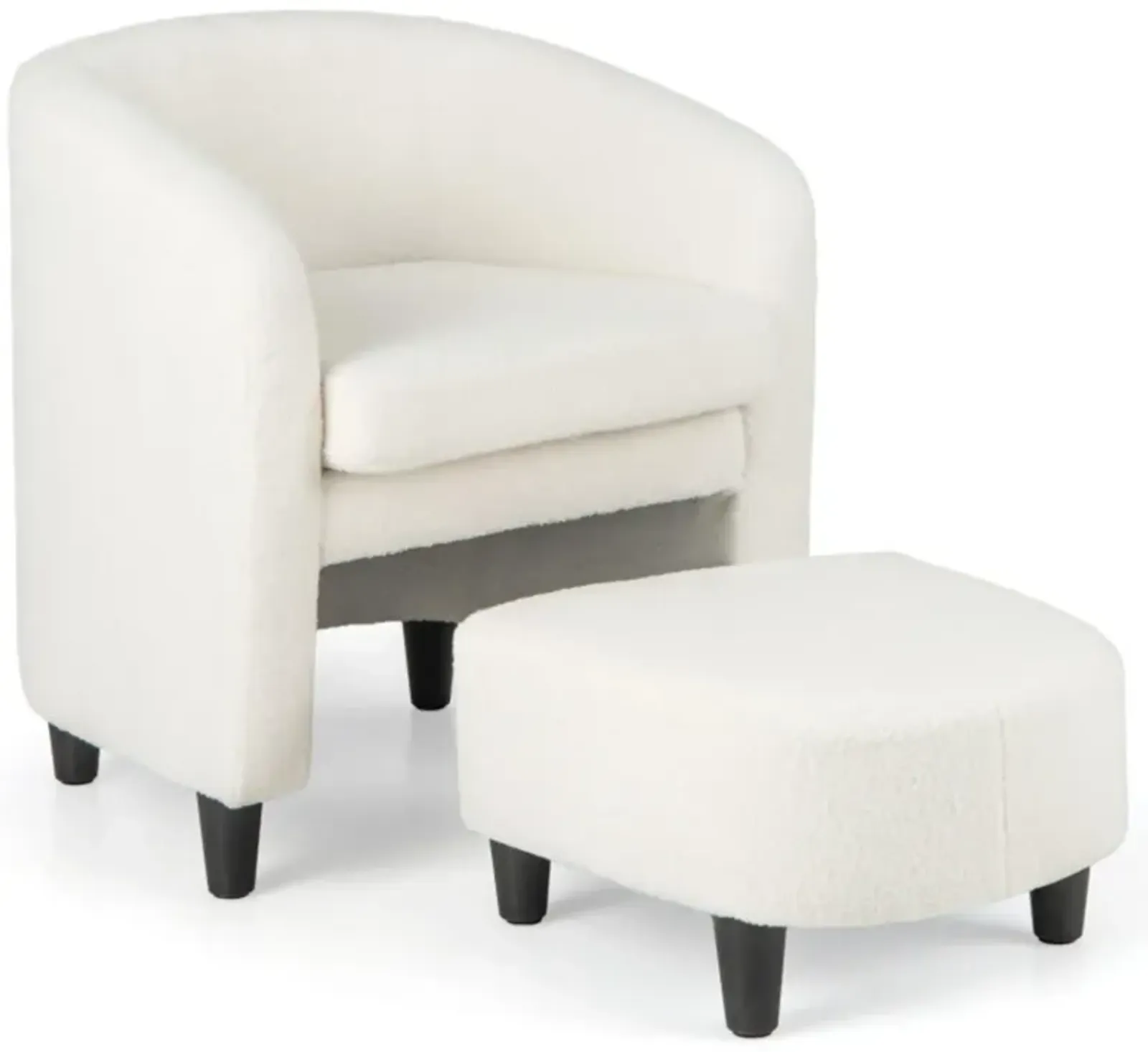 Hivvago Modern Upholstered Barrel Teddy Velvet Chair with Ottoman