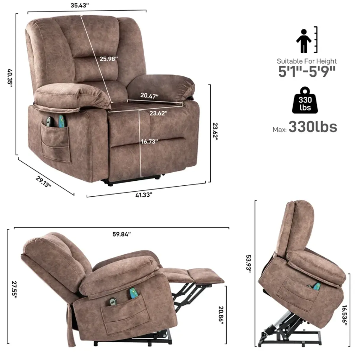 Power Lift Recliner Chair Sofa for Elderly with Massage