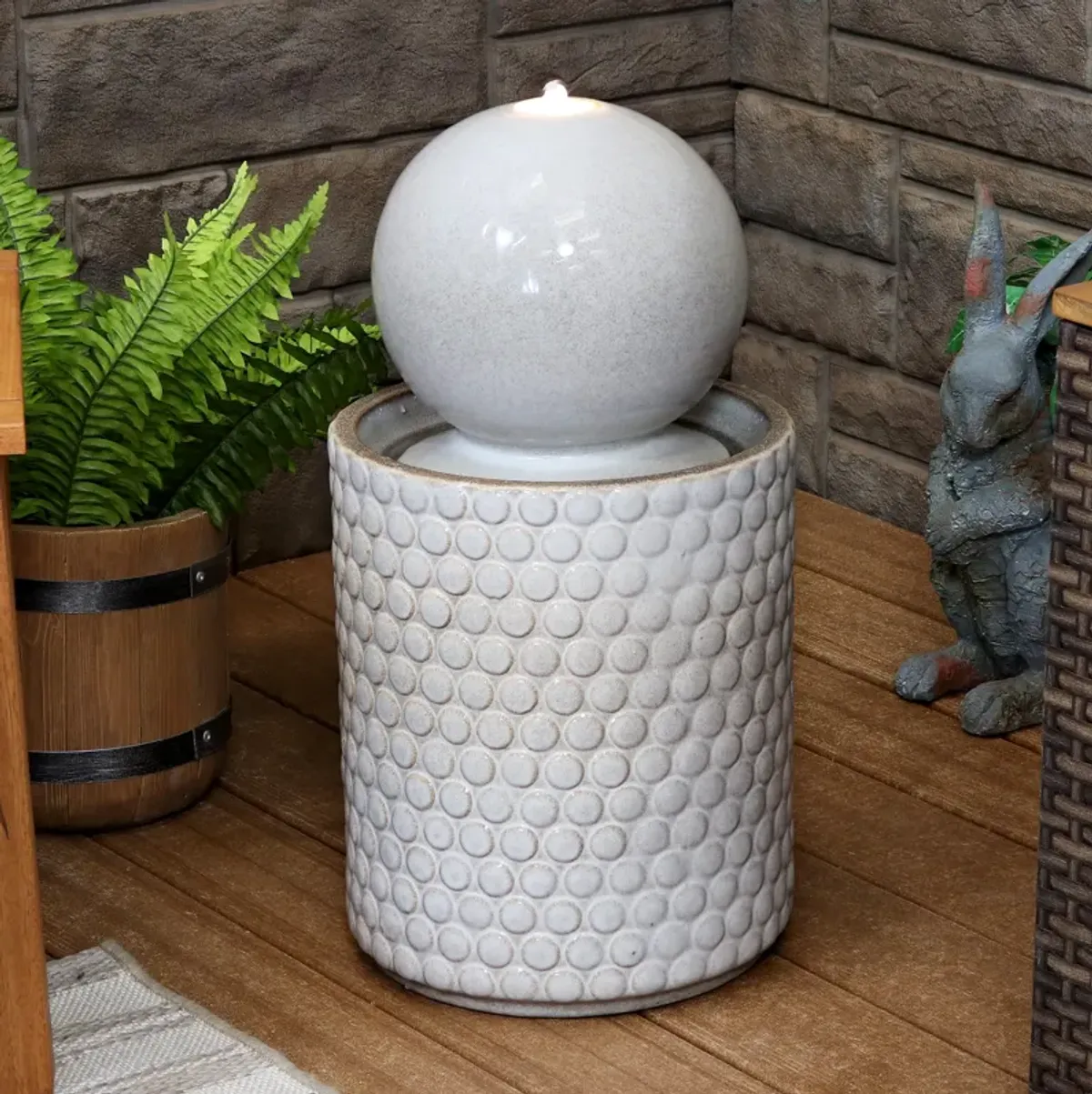 Sunnydaze Modern Orb on Circle Ceramic Fountain with LED Lights - 23.5 in