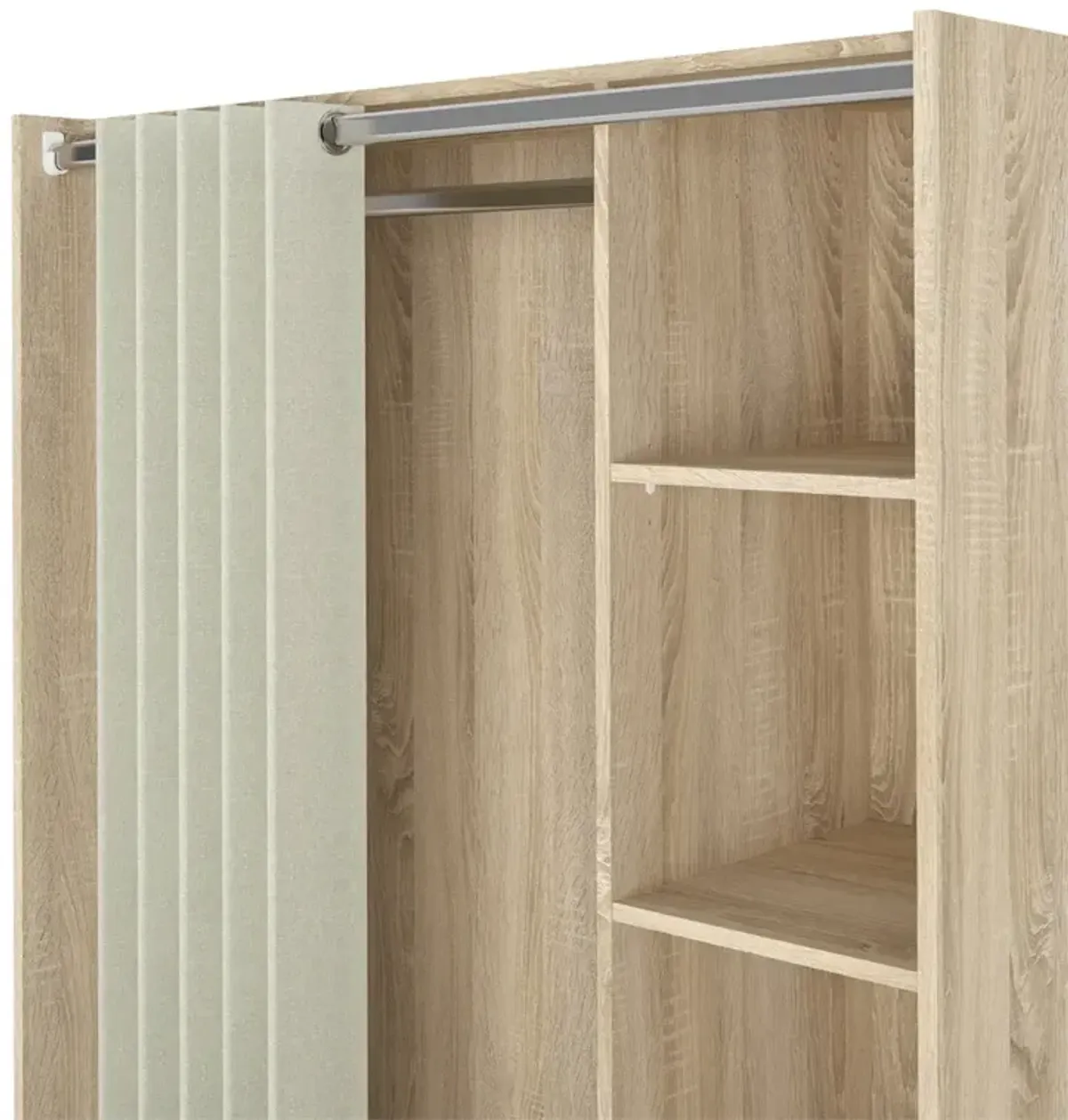 Tvilum Lola 3 Bin Wardrobe with Curtain, Oak Structure/Natural Fabric/Grey Textile