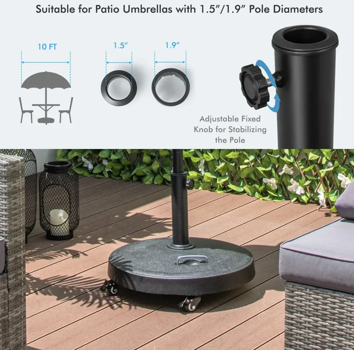 51LBS 20.5Inch Outdoor Umbrella Base with Wheels and Handles