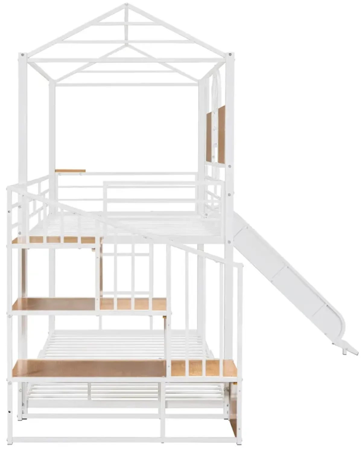 Merax Metal House Bunk Bed with Slide and Storage Stair