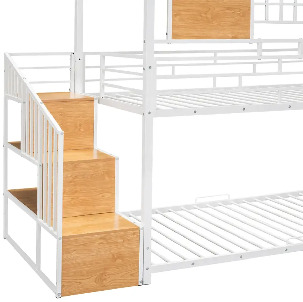 Merax Metal House Bunk Bed with Slide and Storage Stair