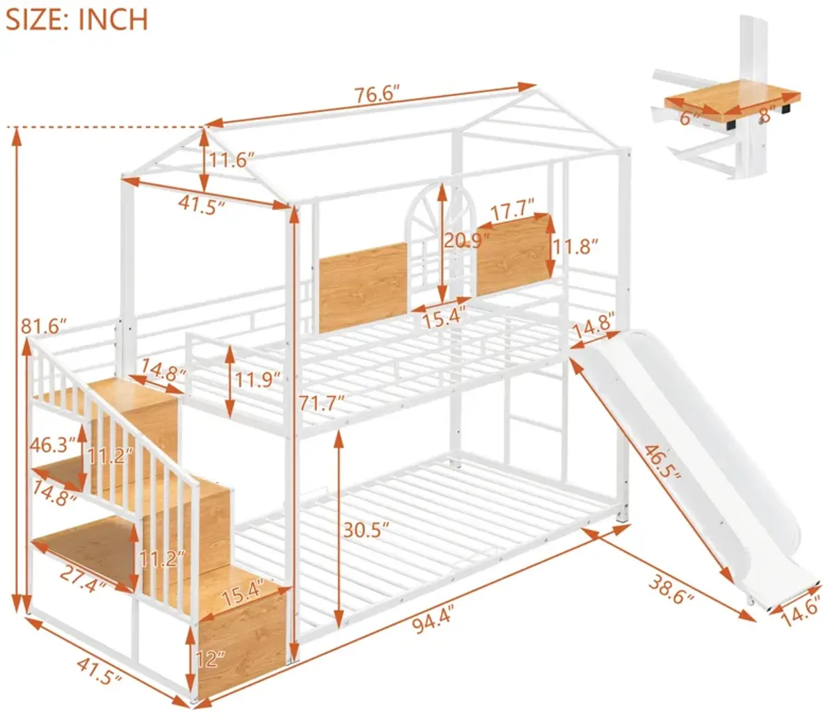 Merax Metal House Bunk Bed with Slide and Storage Stair