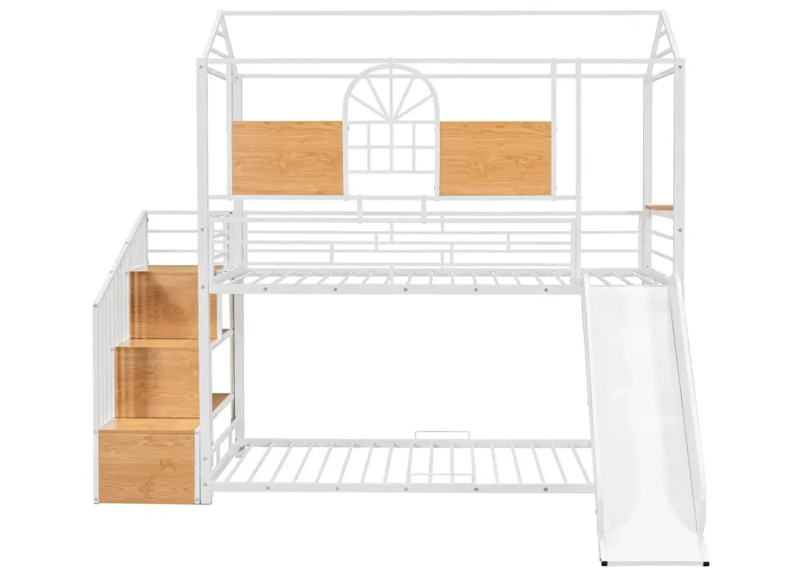 Merax Metal House Bunk Bed with Slide and Storage Stair