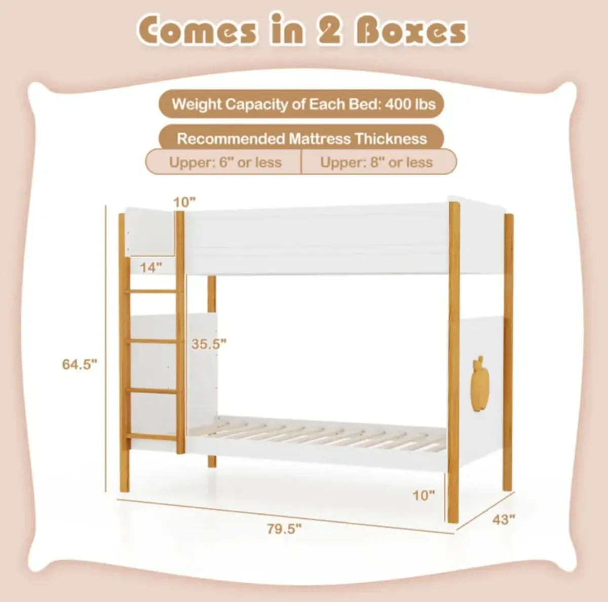 Hivvago Twin Over Twin Bunk Bed with Integrated Ladder and Safety Guardrails-Twin Size