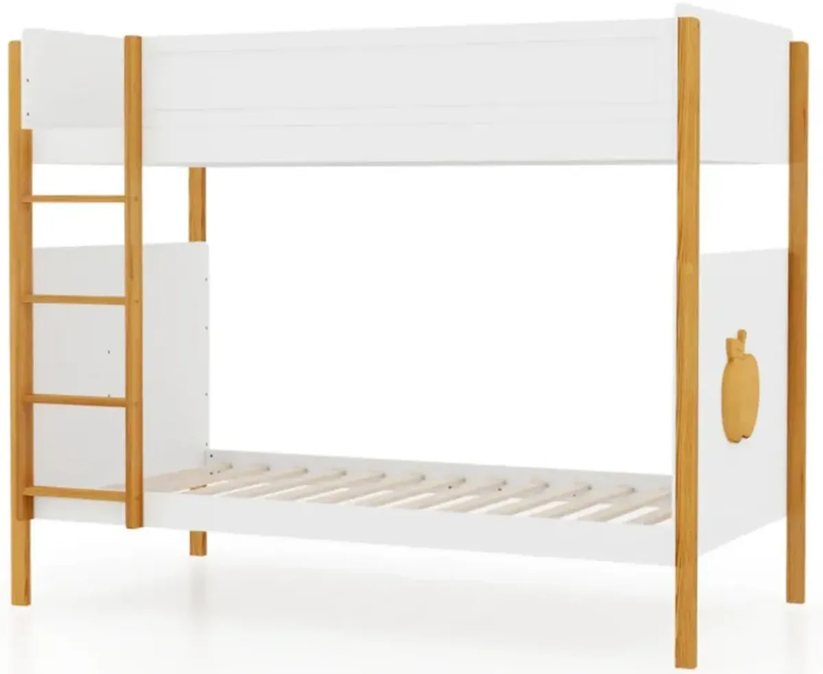 Hivvago Twin Over Twin Bunk Bed with Integrated Ladder and Safety Guardrails-Twin Size