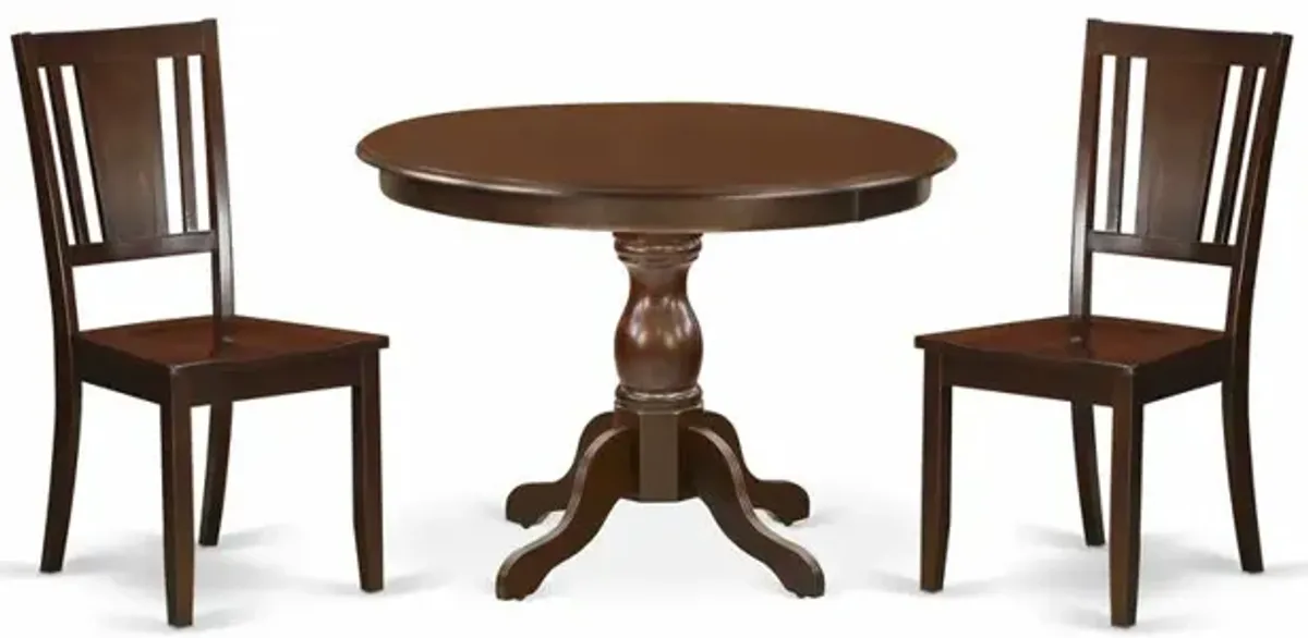 East West Furniture HBDU3-MAH-W 3 Piece Dinette Set - Mahogany Dining Room Table and 2 Mahogany Kitchen & Dining Room Chairs with Panel Back - Mahogany Finish