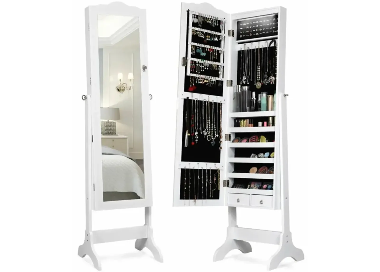 Hivvago 14 LED Jewelry Armoire Cabinet with Full Length Mirror and 4 Tilting Angles-White