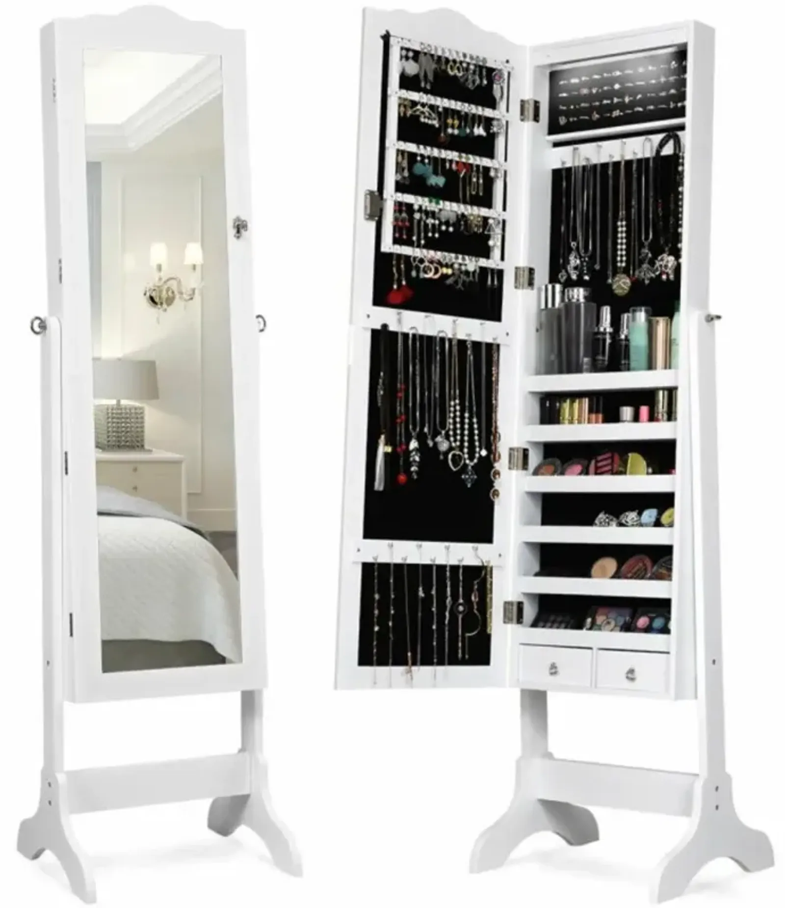 Hivvago 14 LED Jewelry Armoire Cabinet with Full Length Mirror and 4 Tilting Angles-White