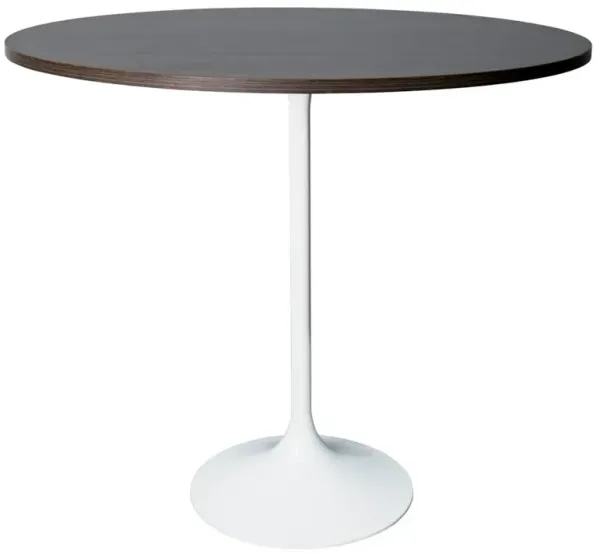 LeisureMod Bar Height Table White Base with 48 Round Dark Walnut MDF Top