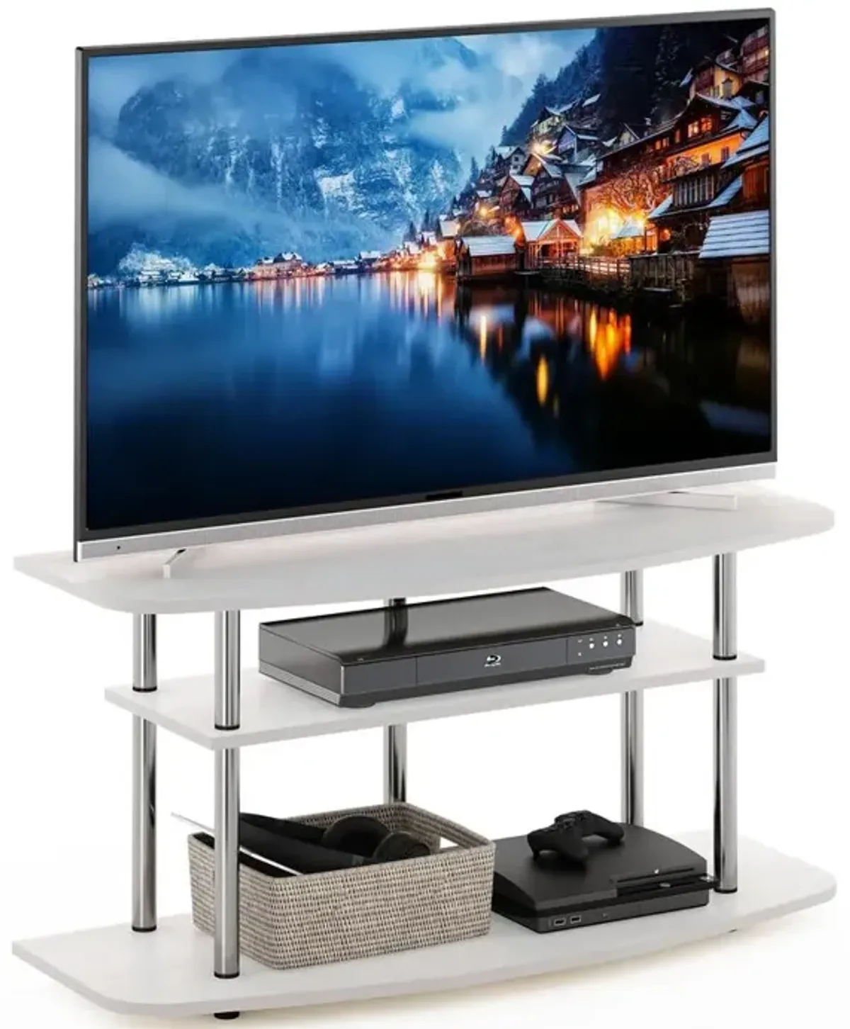 Furinno Frans Turn-N-Tube 3-Tier TV Stand for TV up to 46, White Oak