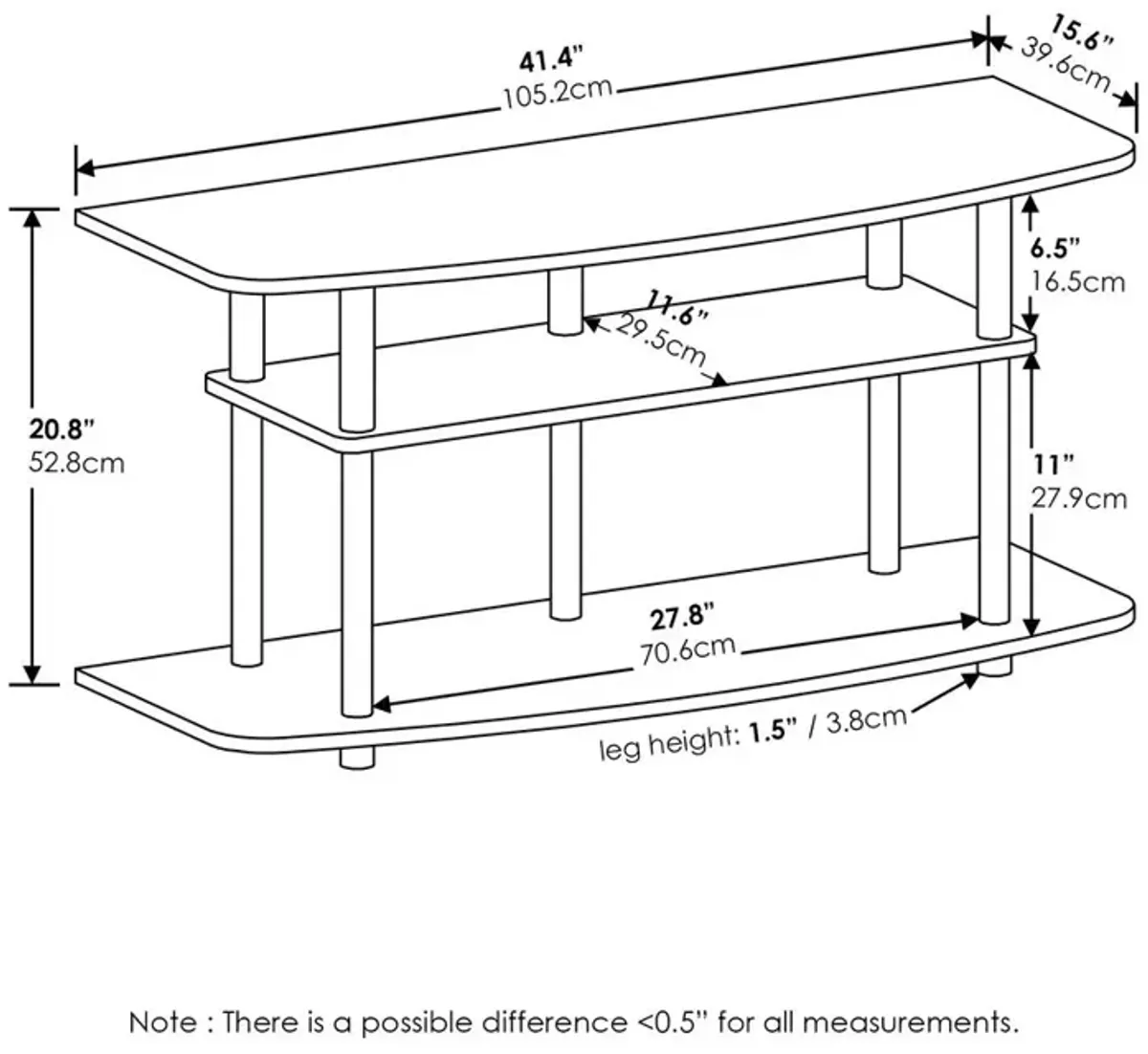 Furinno Frans Turn-N-Tube 3-Tier TV Stand for TV up to 46, White Oak