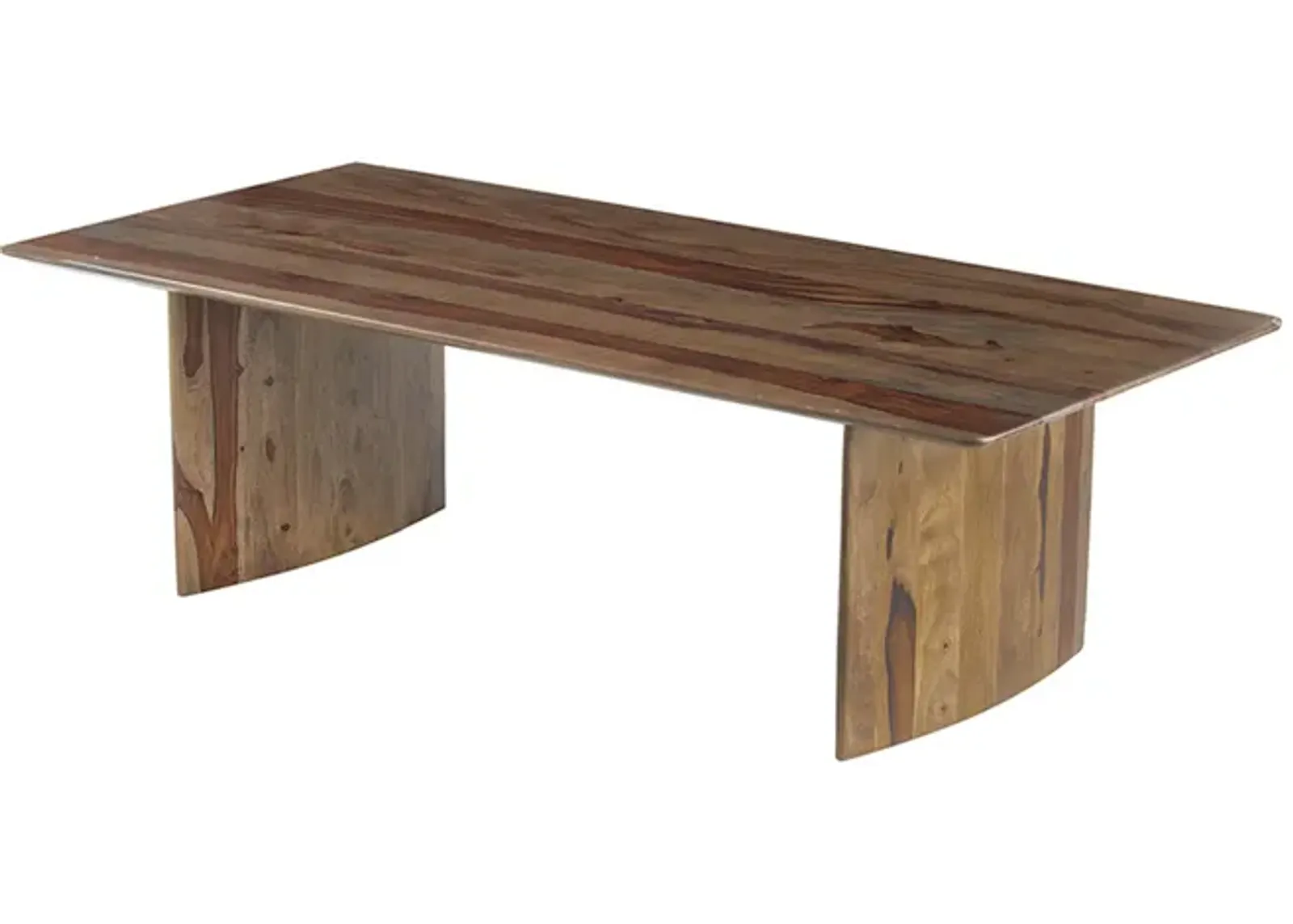 Dice 47 Inch Coffee Table, Rectangular Top, Dual Base, Brown Sheesham Wood - Benzara