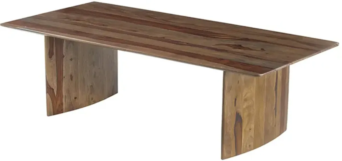 Dice 47 Inch Coffee Table, Rectangular Top, Dual Base, Brown Sheesham Wood - Benzara