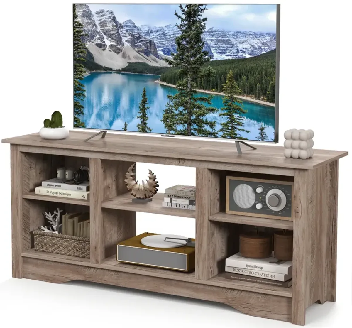 TV Stand for up to 65 Inch Flat Screen TVs with Adjustable Shelves for 18 Inch Electric Fireplace