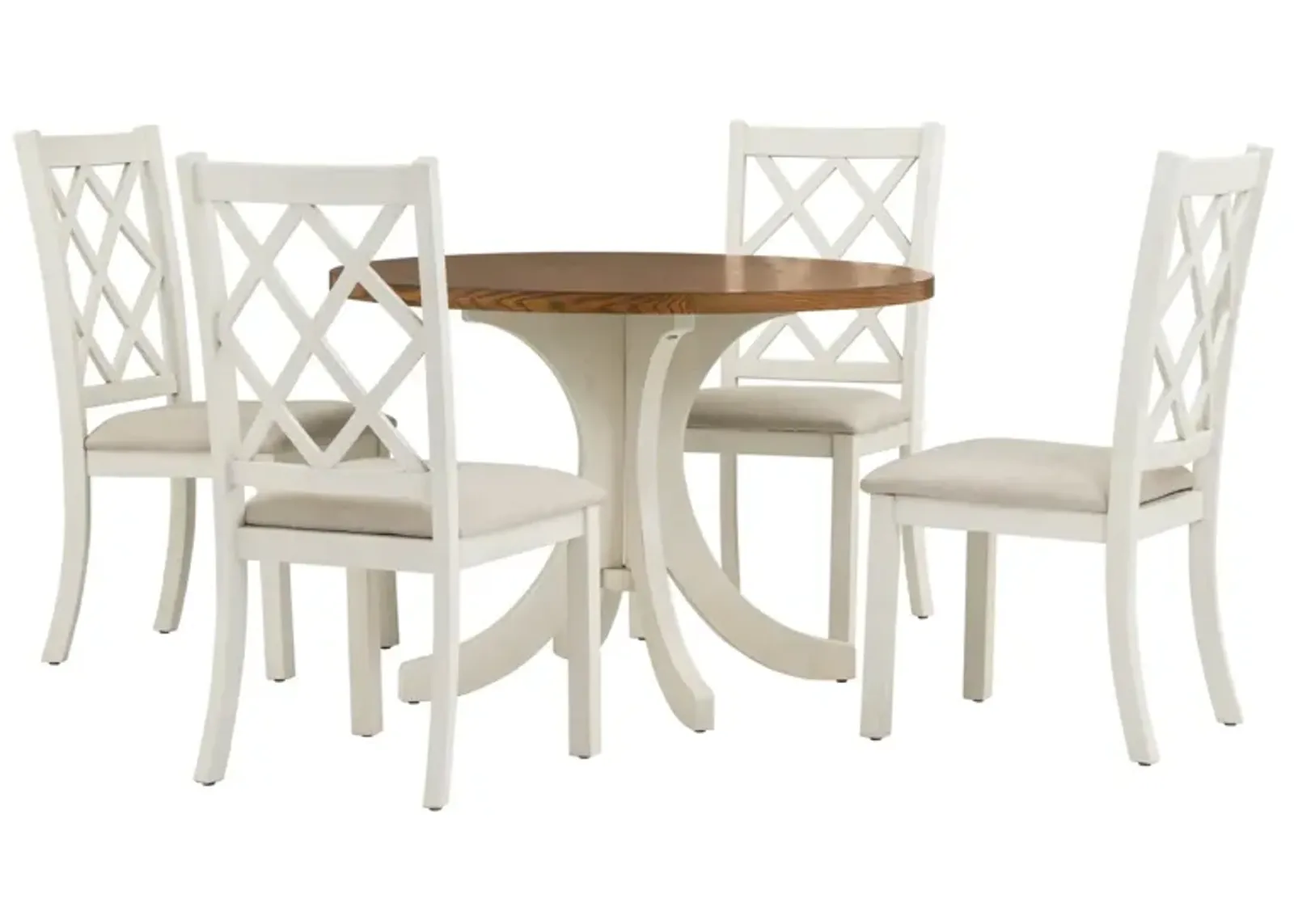 Mid-Century Solid Wood 5-Piece Round Dining Table Set, Kitchen Table Set with Upholstered Chairs