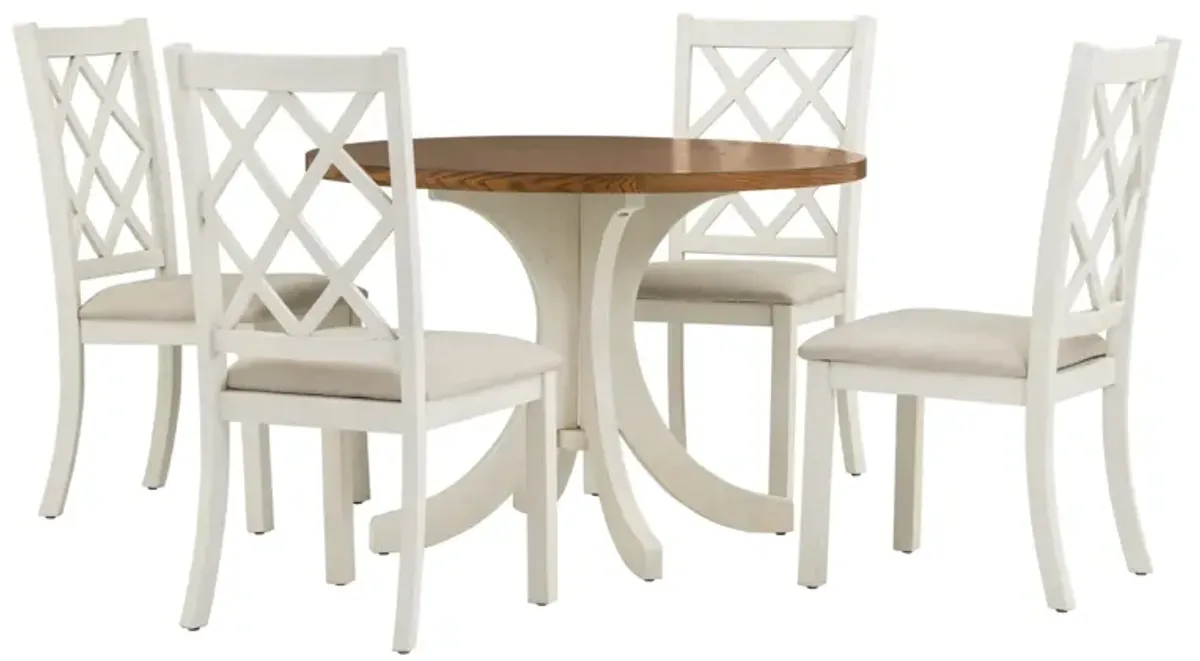 Mid-Century Solid Wood 5-Piece Round Dining Table Set, Kitchen Table Set with Upholstered Chairs