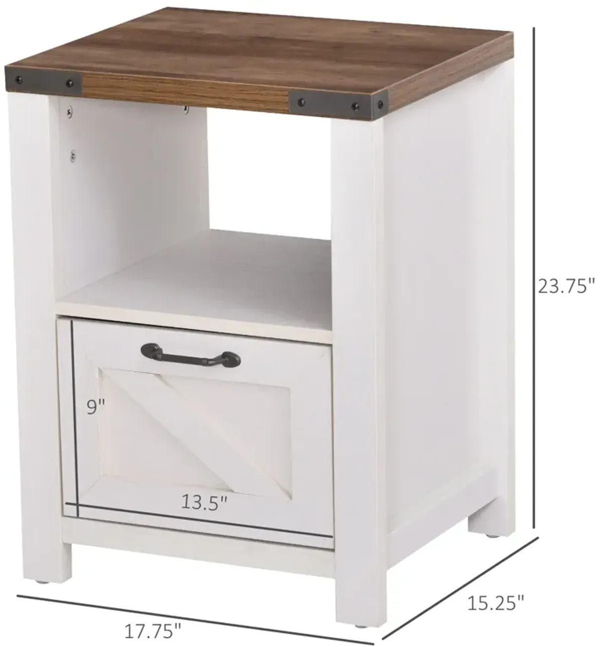 White Industrial Nightstand: Side Table with Drawer and Shelf