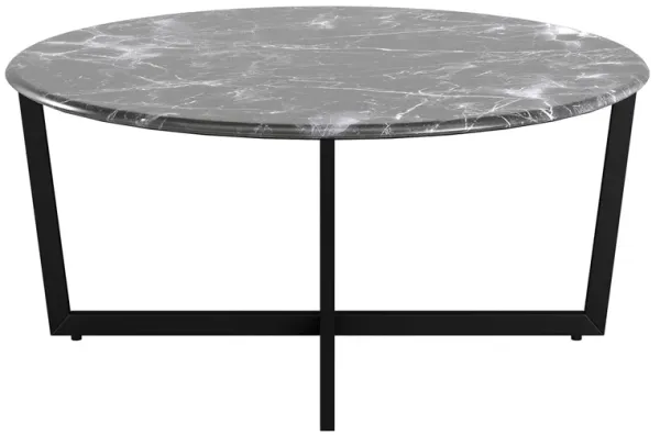 Hivvago Black on Black Faux Marble Round Coffee Table