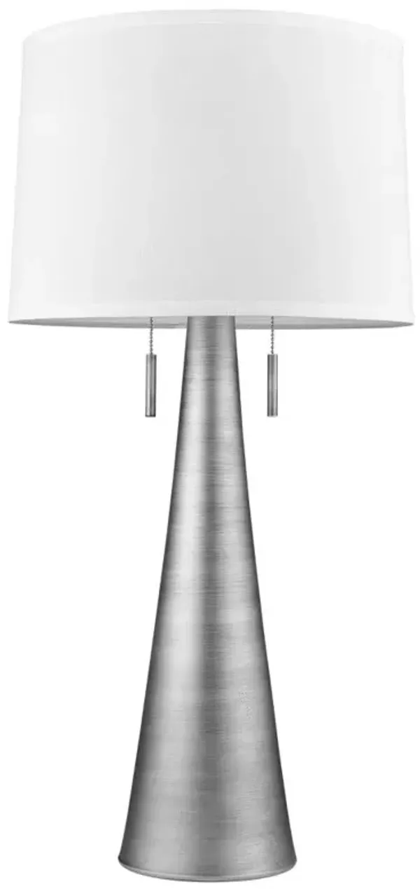 Hivvago 34" Silver Metal Two Light Table Lamp With White Empire Shade