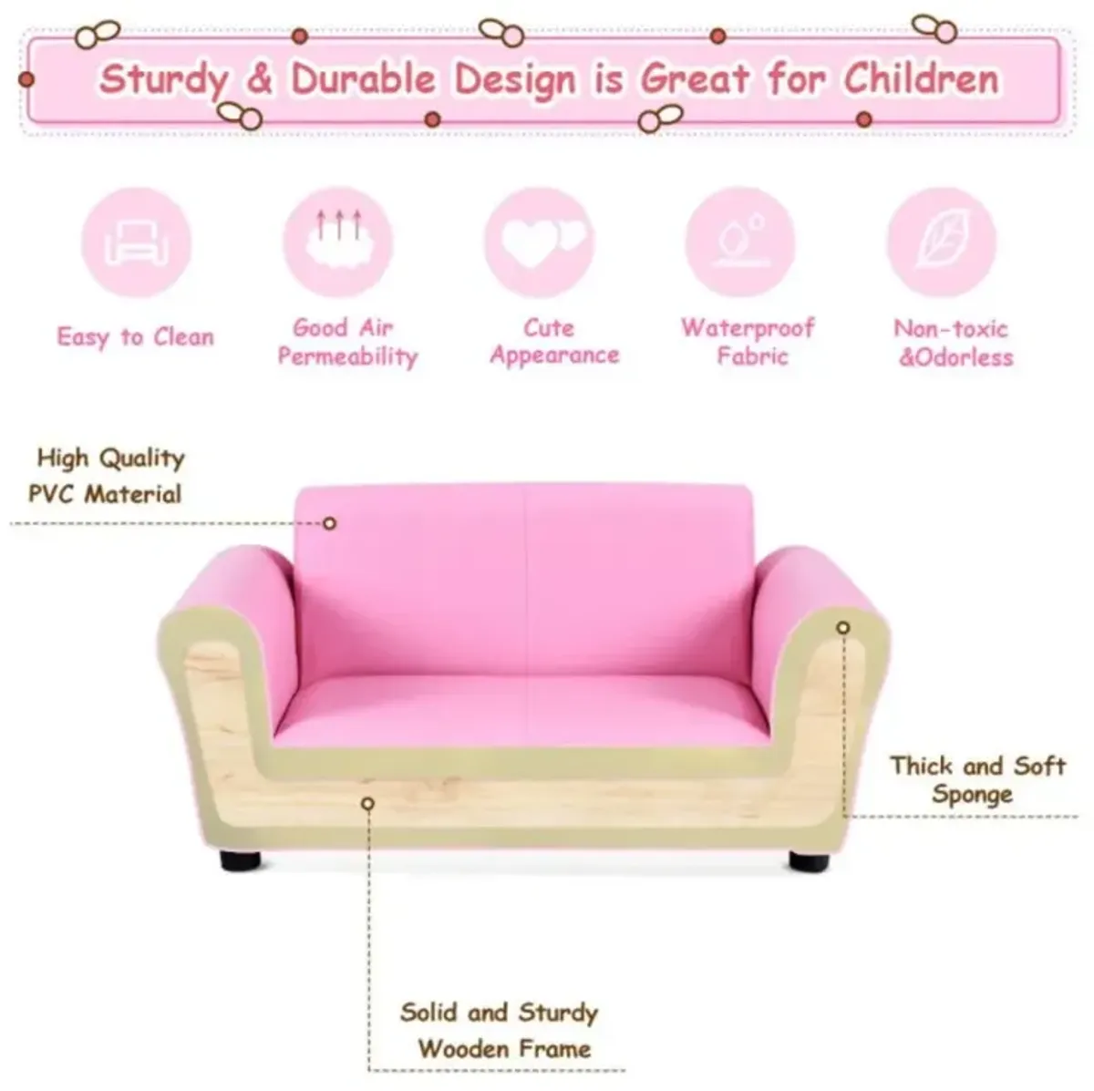 Hivvago Soft Kids Double Sofa with Ottoman