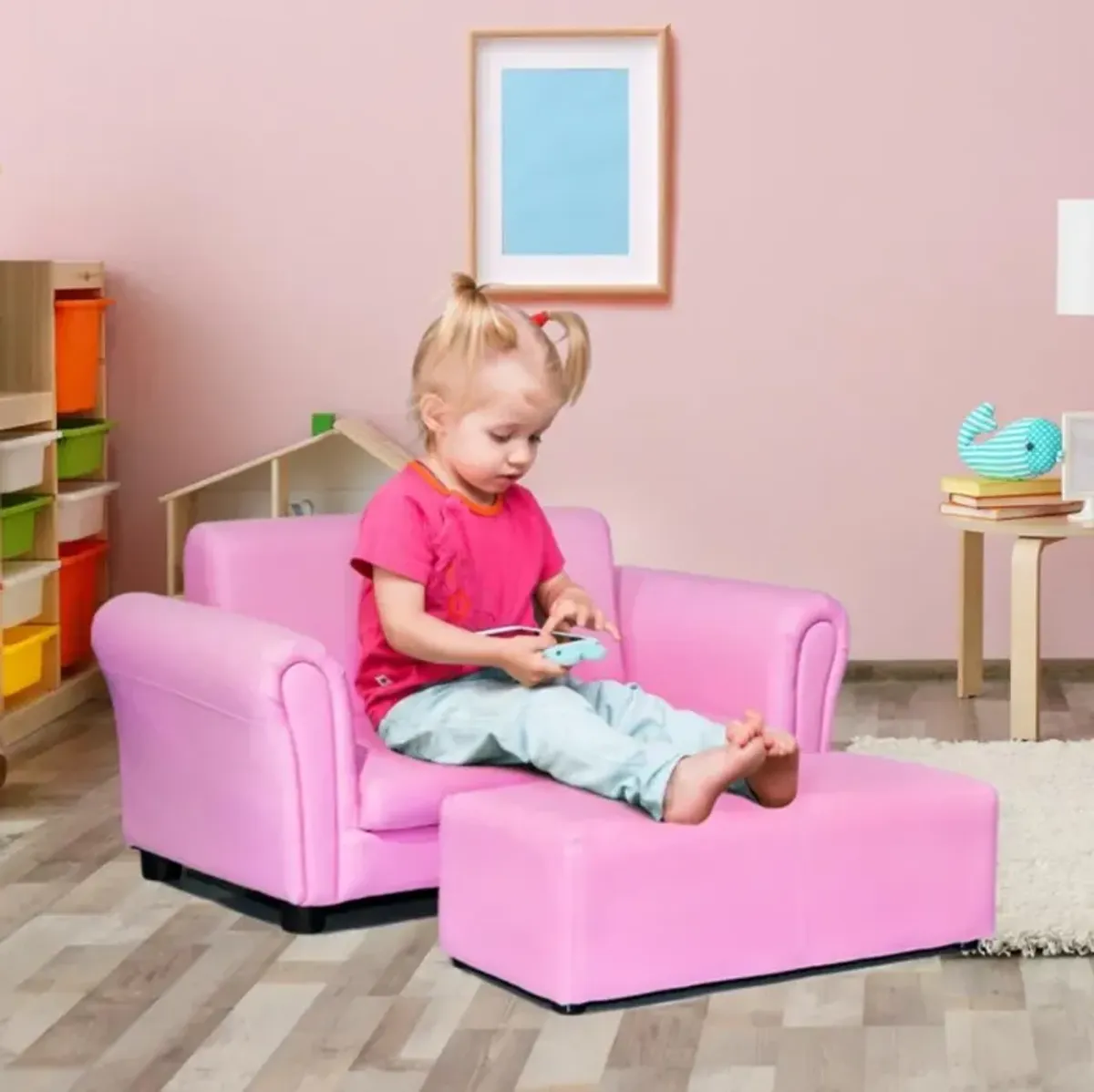 Hivvago Soft Kids Double Sofa with Ottoman