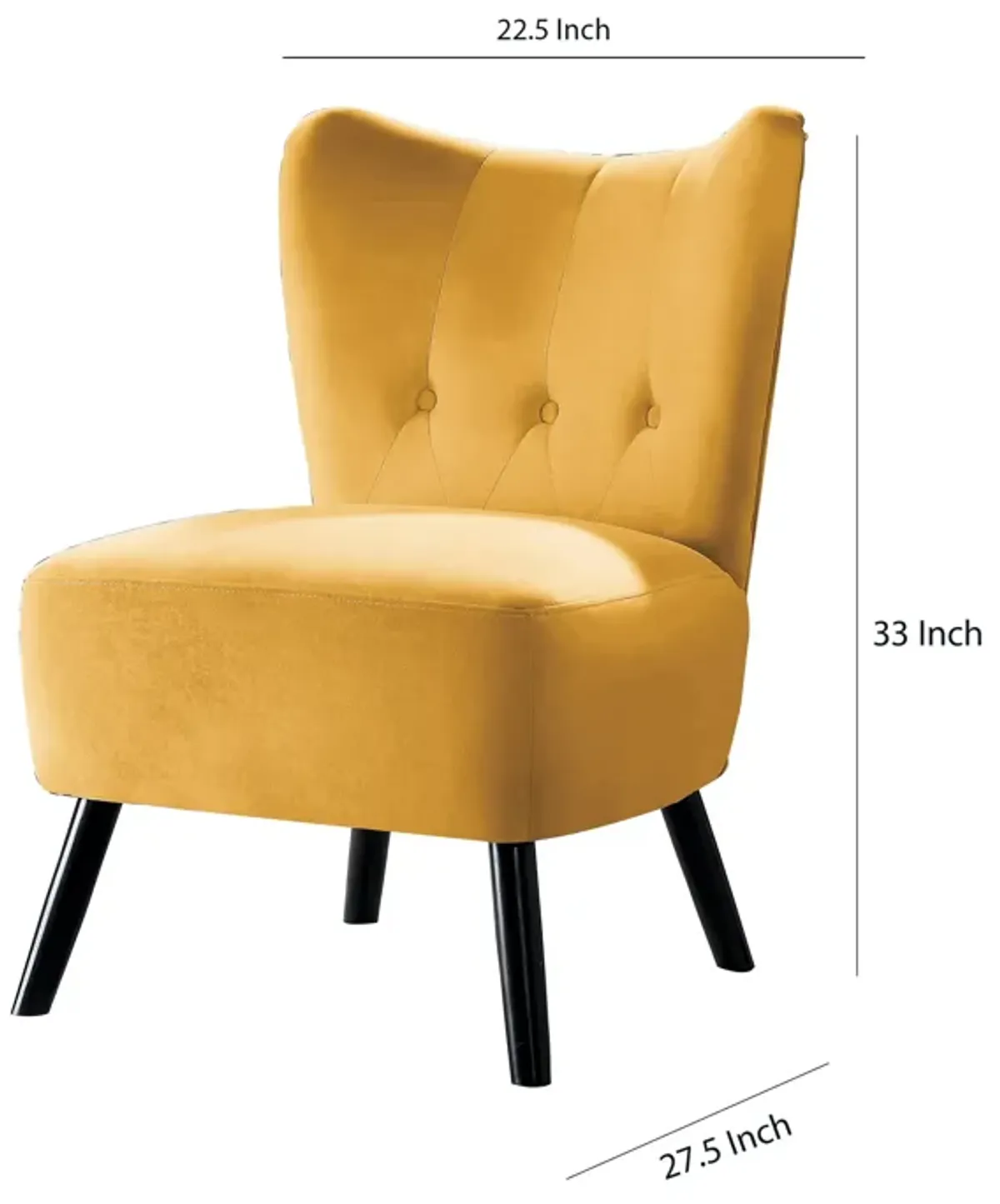 Upholstered Armless Accent Chair with Flared Back and Button Tufting, Yellow-Benzara