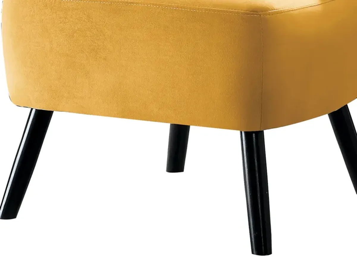 Upholstered Armless Accent Chair with Flared Back and Button Tufting, Yellow-Benzara