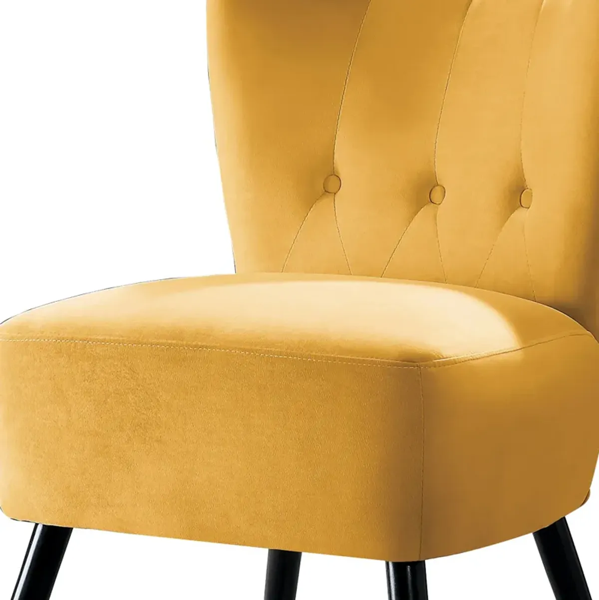 Upholstered Armless Accent Chair with Flared Back and Button Tufting, Yellow-Benzara