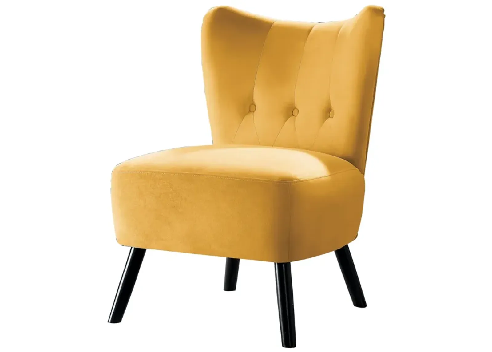 Upholstered Armless Accent Chair with Flared Back and Button Tufting, Yellow-Benzara