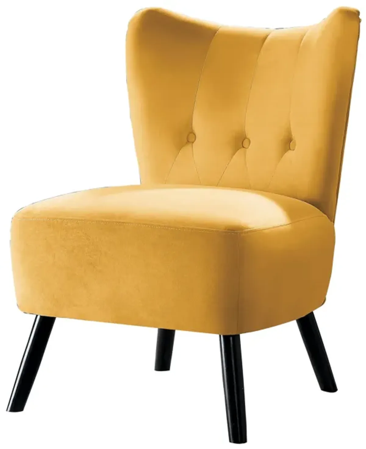 Upholstered Armless Accent Chair with Flared Back and Button Tufting, Yellow-Benzara