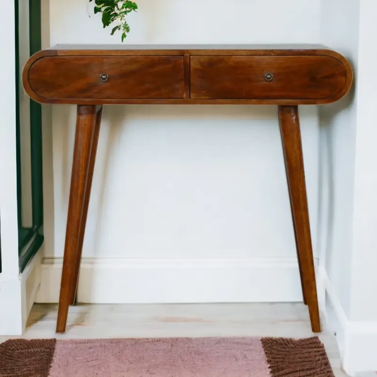 Solid Wood 2 Drawer Chestnut Curved Edge Console Table