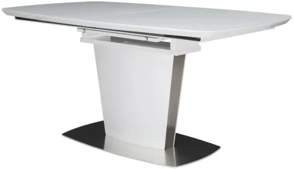 Dining Table with Glass Top and Butterfly Extendable Leaf, White-Benzara