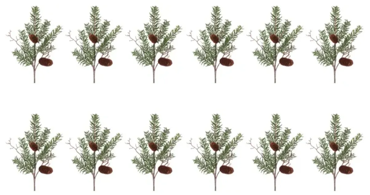 Set of 12 Artificial Pine Sprays for Winter and Holiday Decorations